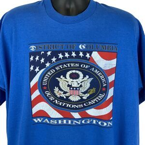 Vintage 90s Washington DC T Shirt Nations Capital Made In USA Blue Tee XXL 2XL